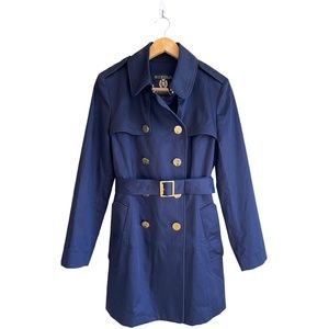 NWOT. Scofield Double-Breasted Cotton Trench Coat. Navy Blue. Size Large
